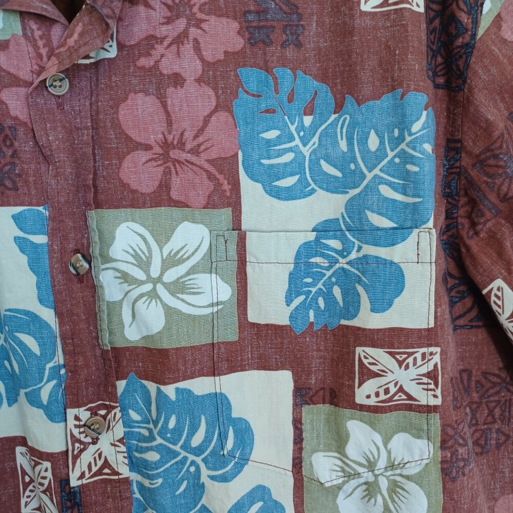Hilo Hattie Shirt Hawaiian Original Vintage Rust Reverse Floral Print Mens Large - Picture 5 of 10